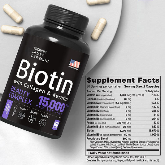 Biotin Capsules | Hair Growth, Strong Nails & Glowing Skin | 100% Natural | 60 Capsules