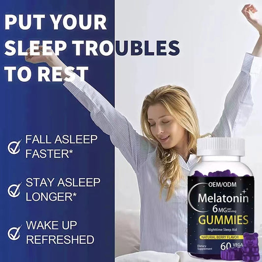 Melatonin Gummies 6mg - Natural Berry Flavor | Nighttime Sleep Aid | 60 Vegan Gummies