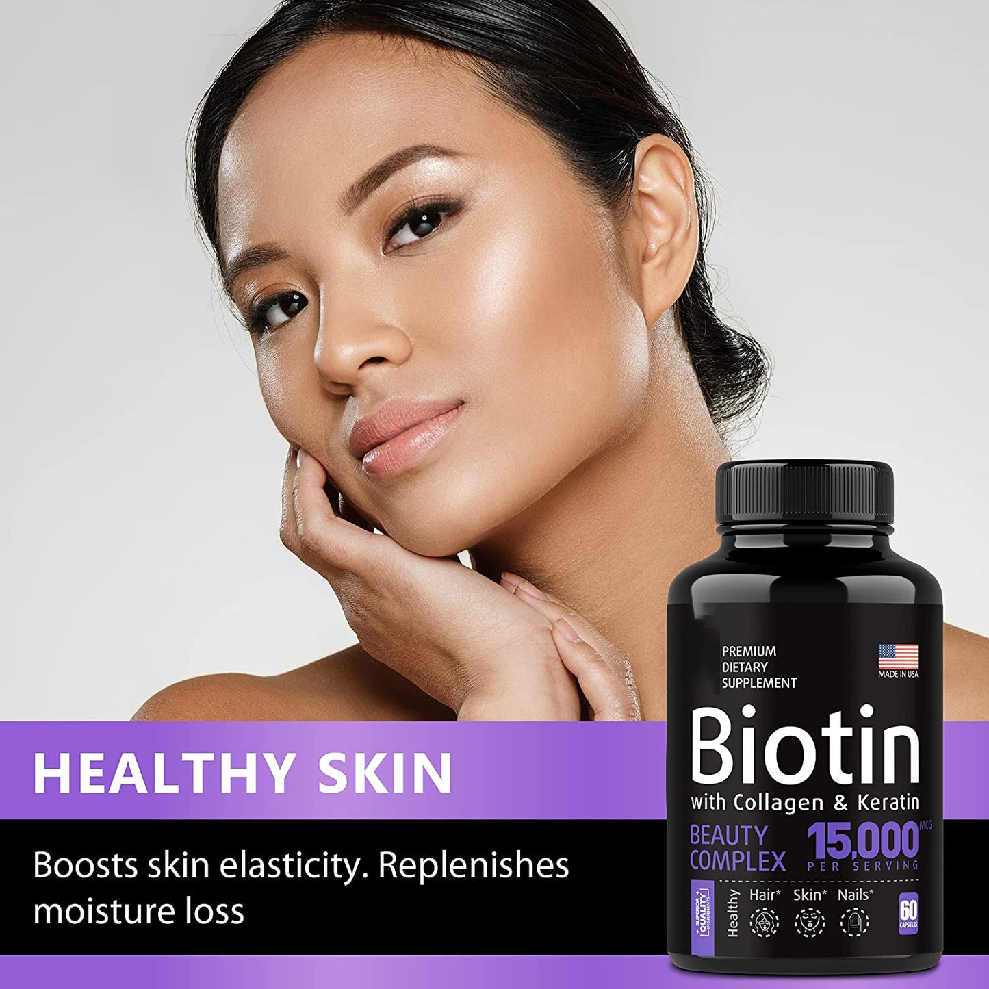 Biotin Capsules | Hair Growth, Strong Nails & Glowing Skin | 100% Natural | 60 Capsules