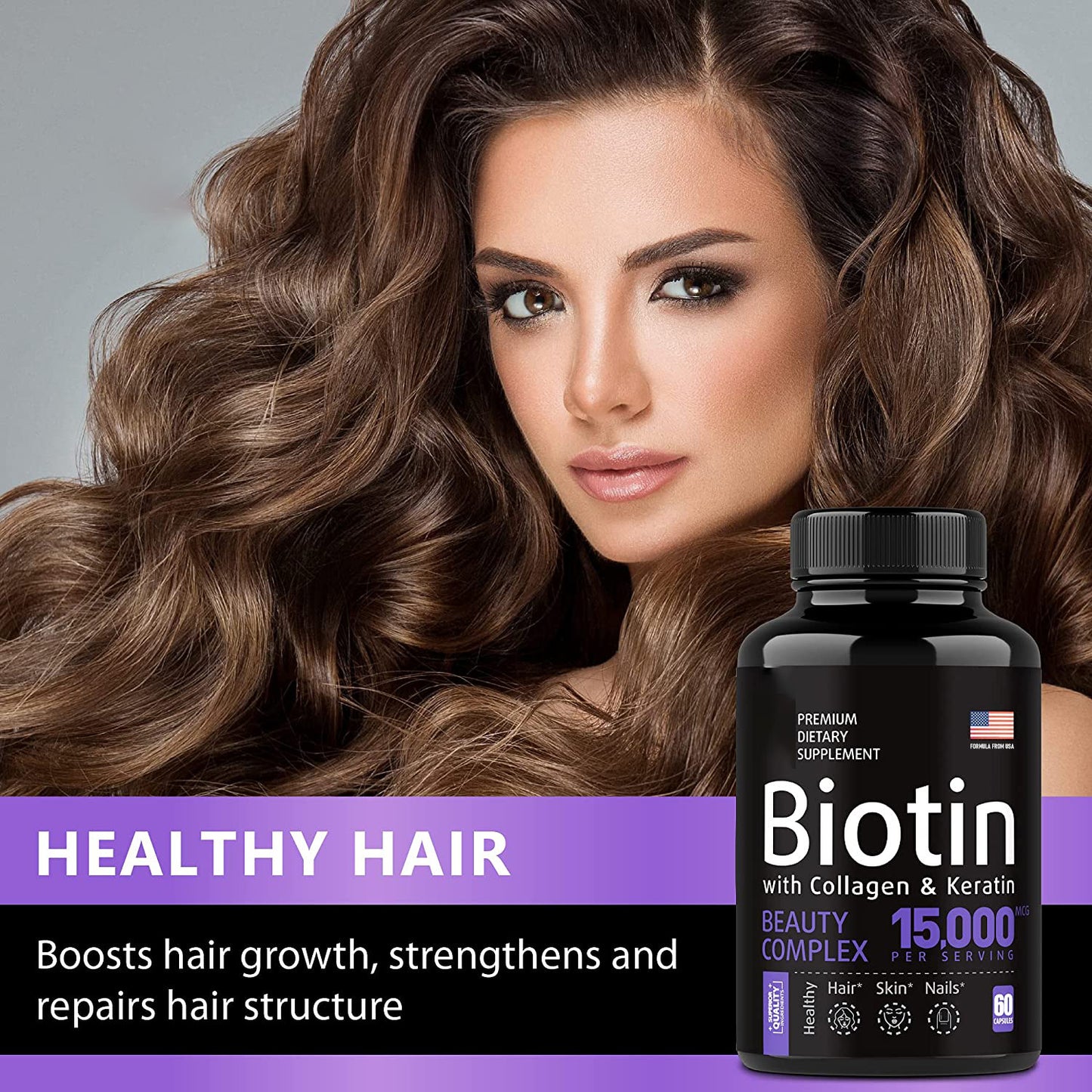 Biotin Capsules | Hair Growth, Strong Nails & Glowing Skin | 100% Natural | 60 Capsules