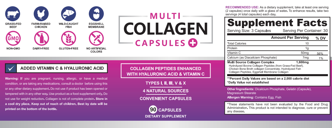 Multi Collagen Burn Capsules – With Vitamin C & Hyaluronic Acid – Skin, Hair, Joint, and Bone Health Support – Anti-Aging, Cellulite Reduction – 90 Capsules