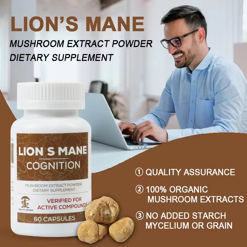 Lion’s Mane Mushroom Capsules | Brain & Memory Support | Focus & Mental Clarity | 60 Capsules