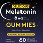 Melatonin Gummies 6mg - Natural Berry Flavor | Nighttime Sleep Aid | 60 Vegan Gummies