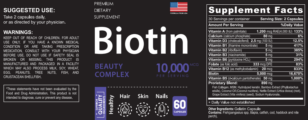 Biotin Capsules | Hair Growth, Strong Nails & Glowing Skin | 100% Natural | 60 Capsules