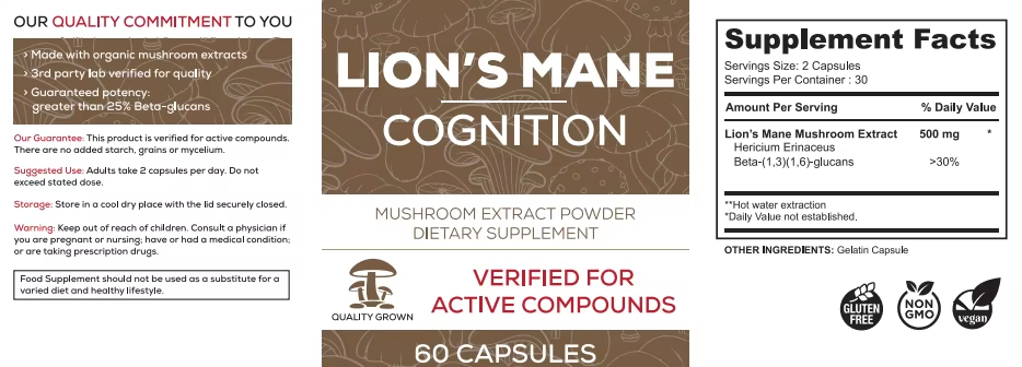 Lion’s Mane Mushroom Capsules | Brain & Memory Support | Focus & Mental Clarity | 60 Capsules